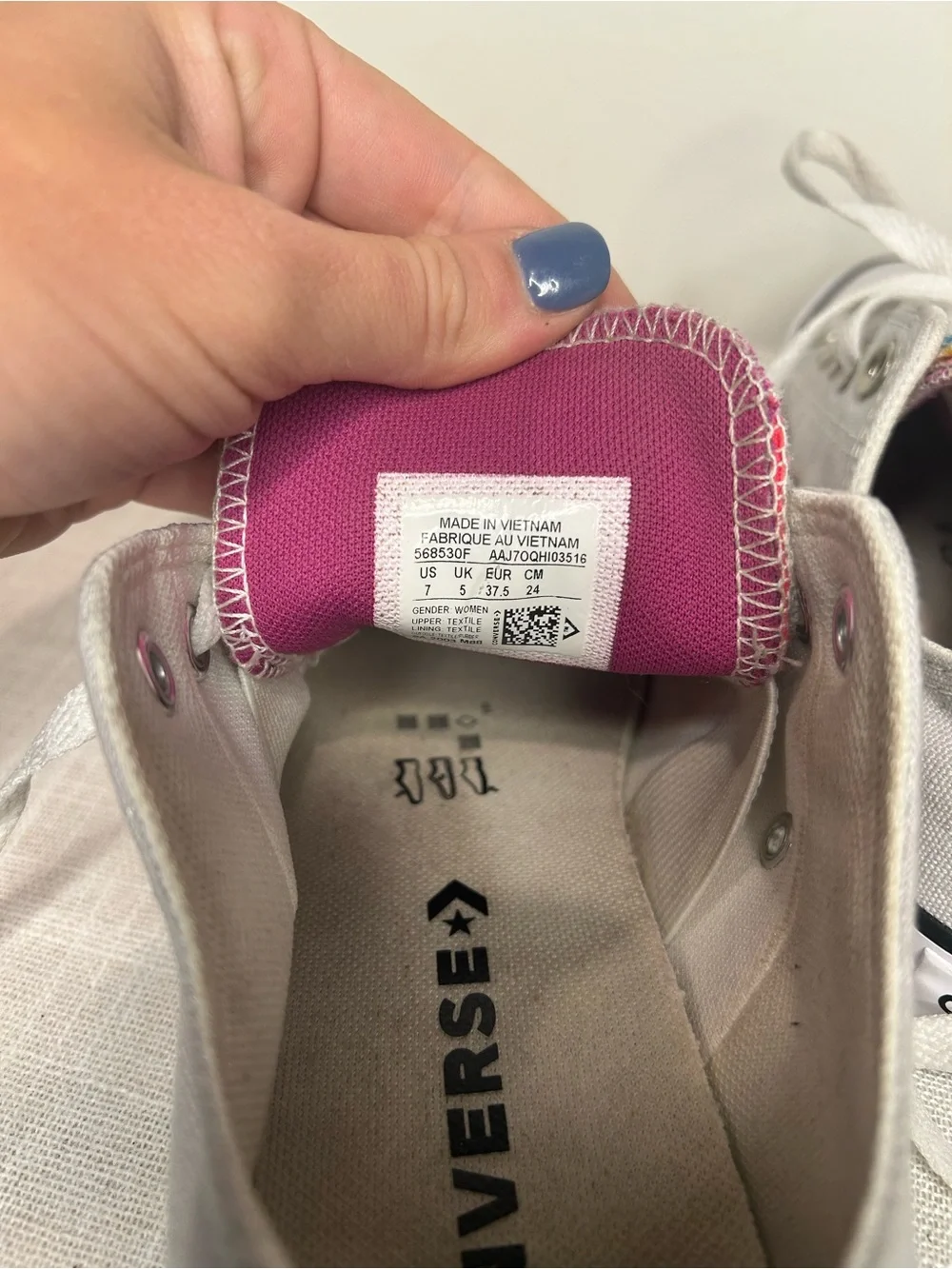 Converse Low Top Sneakers in Light Gray with Rainbow Tongue